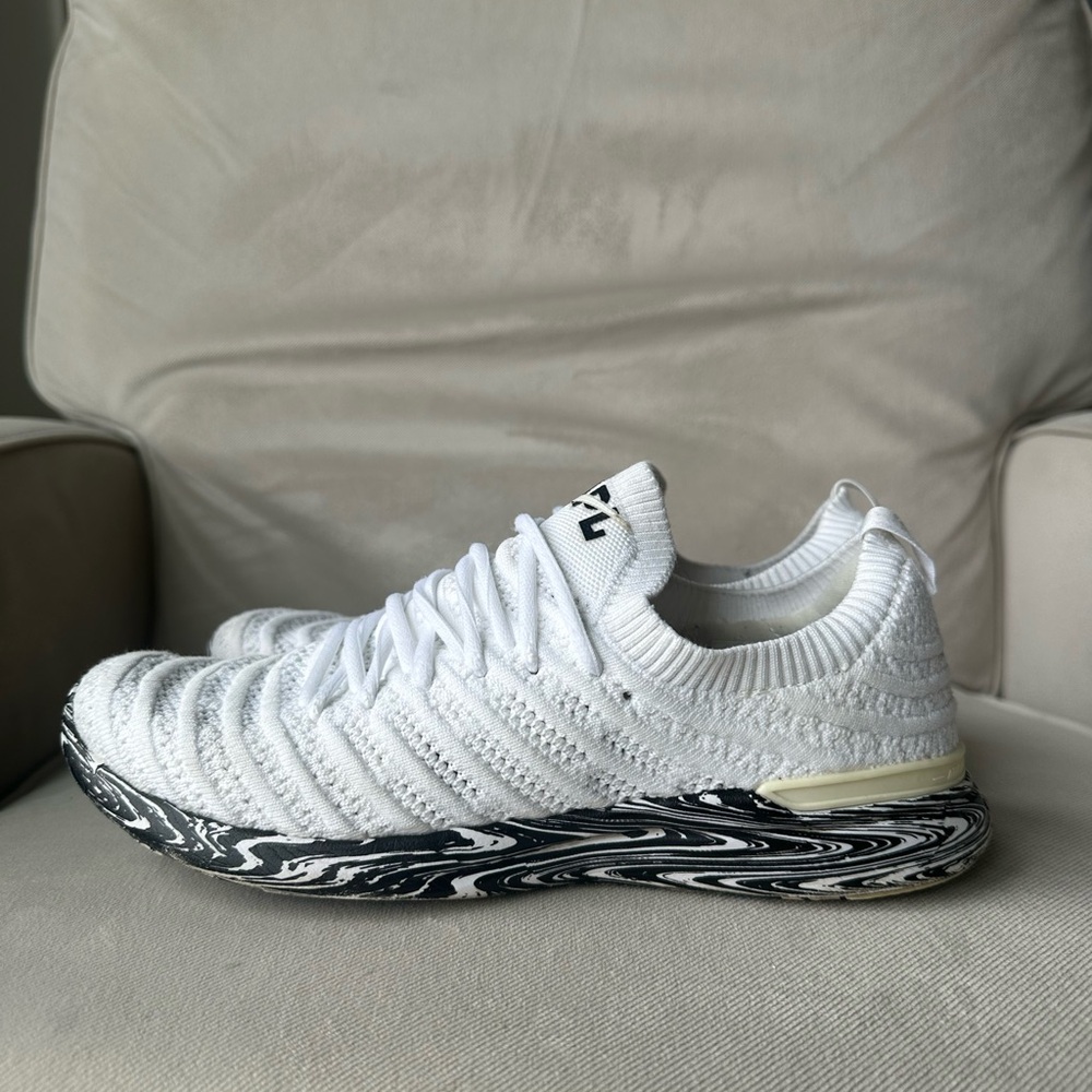 APL- Techloom Wave- White Knit Sneakers with Black Marble Sole